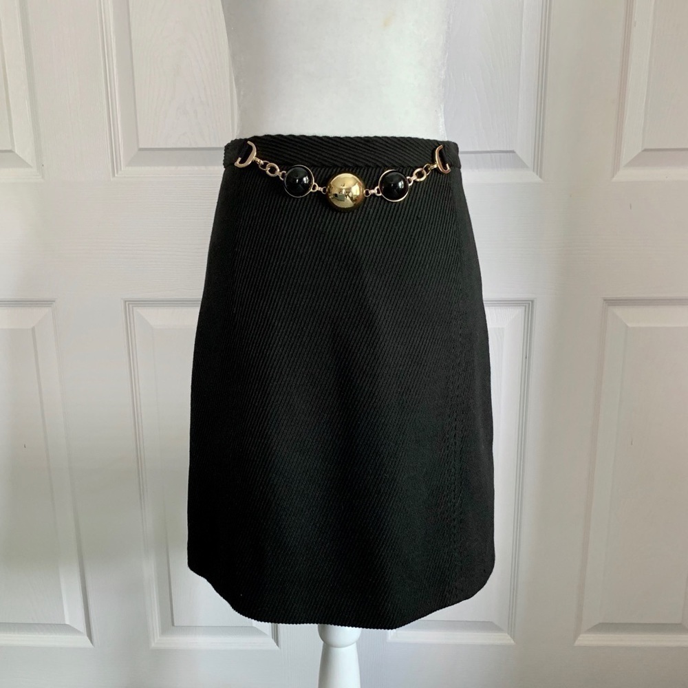 Milly of New York VTG 90’s Black Silk Ribbed Skirt w/ Chain